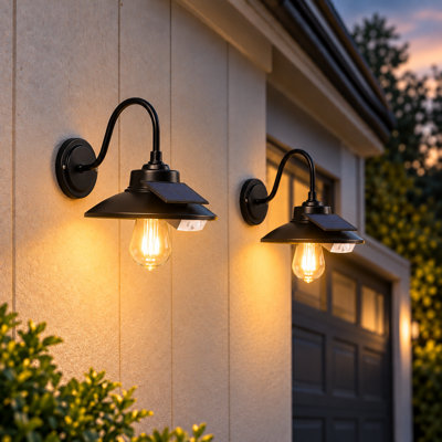 Solar Powered Outdoor Barn Lights with Motion Sensor, 3-Mode Farmhouse Gooseneck Wall Sconces, Matte Black