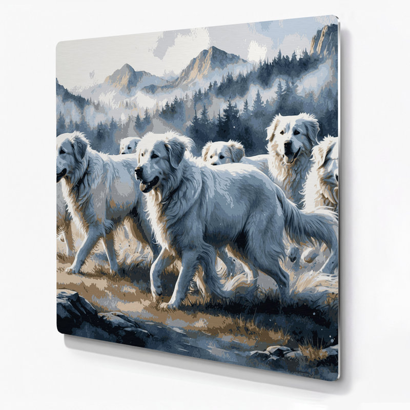 Chiens des Grandes Pyrénées, art mural en métal gris, H 12 po x l 12 po