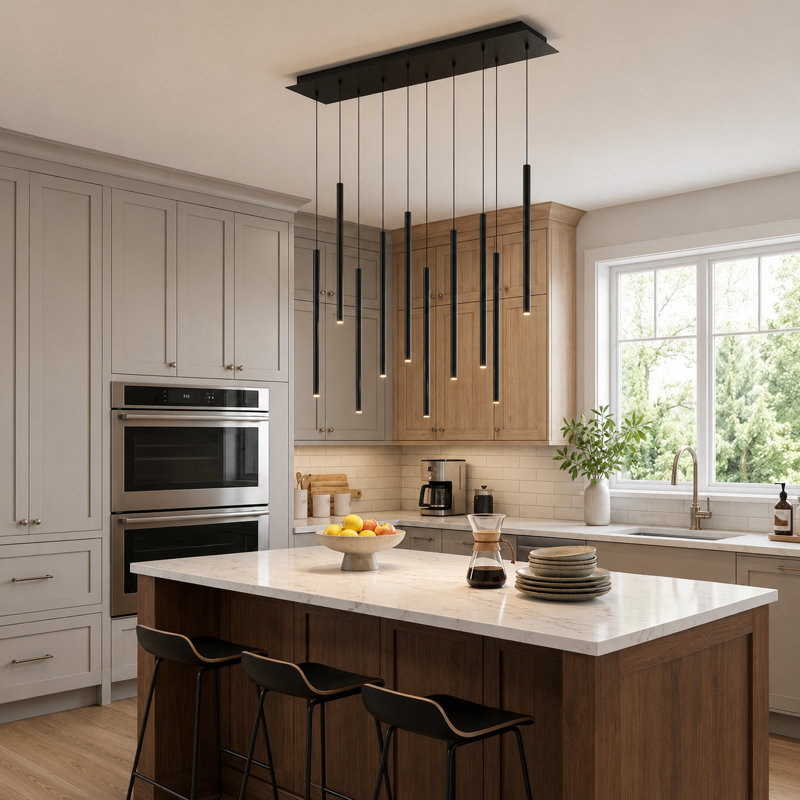 Luminaire suspendu cylindrique à 10 lumières DEL Baileyton, Noir