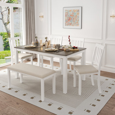6 - Person Solid Wood Upholstered Dining Set