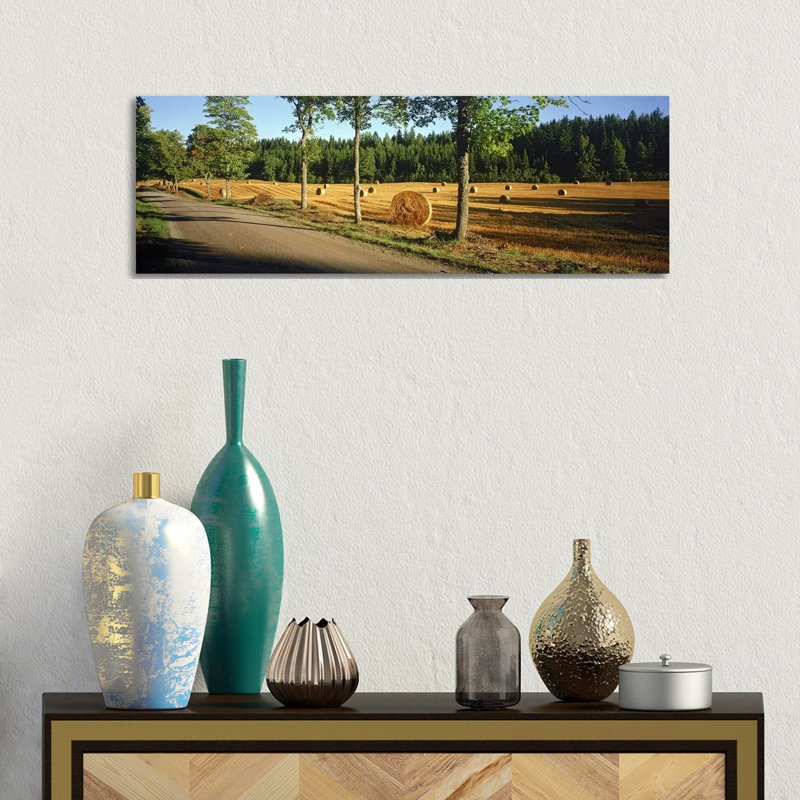 Hay Bales In A Field, Flens, Sweden - Wrapped Canvas Panoramic Print, 30.48 cm H x 91.44 cm W x 1.91 cm D