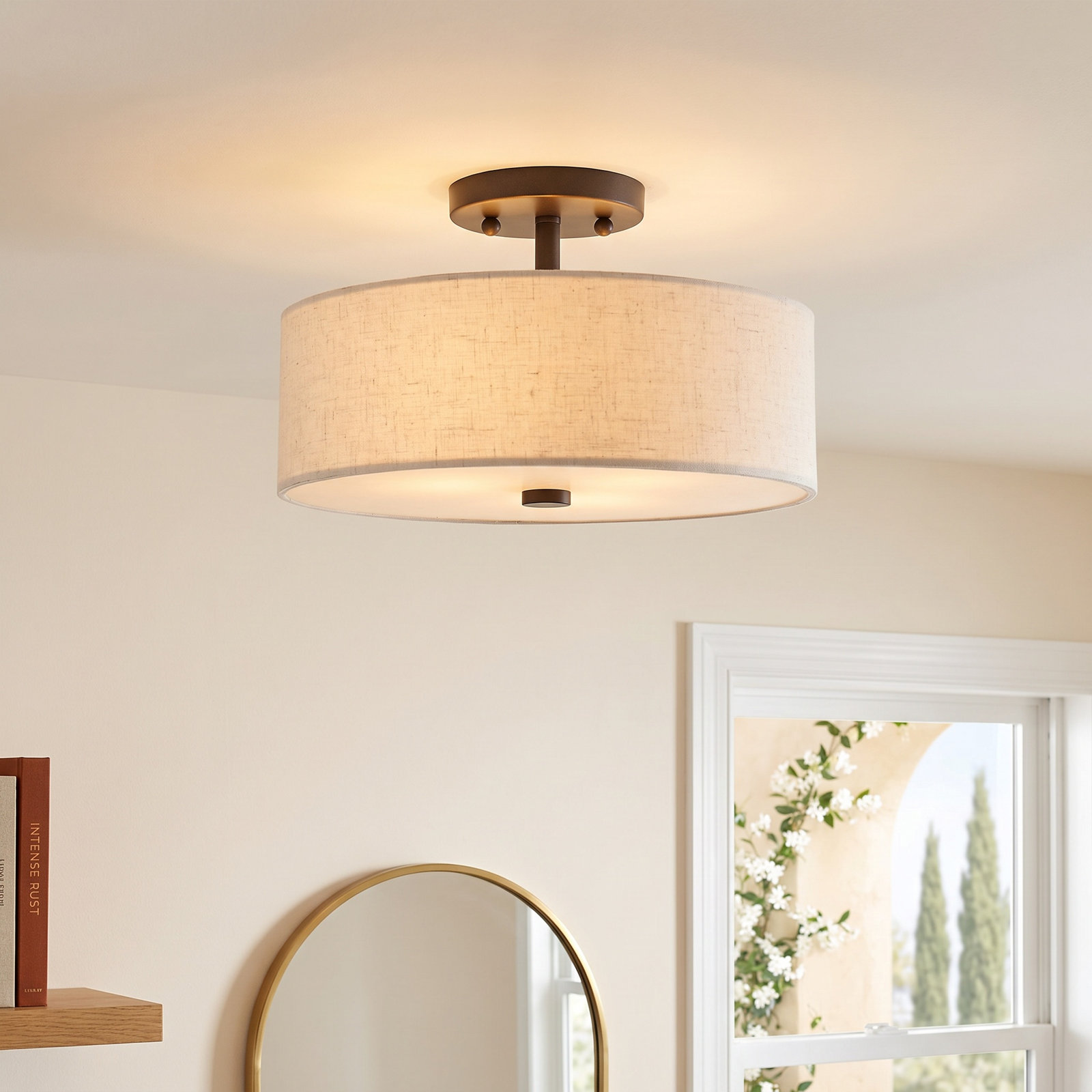 Flaire 3-Light Semi Flush Mount, English Bronze, 7.5" H x 13" W x 13" D