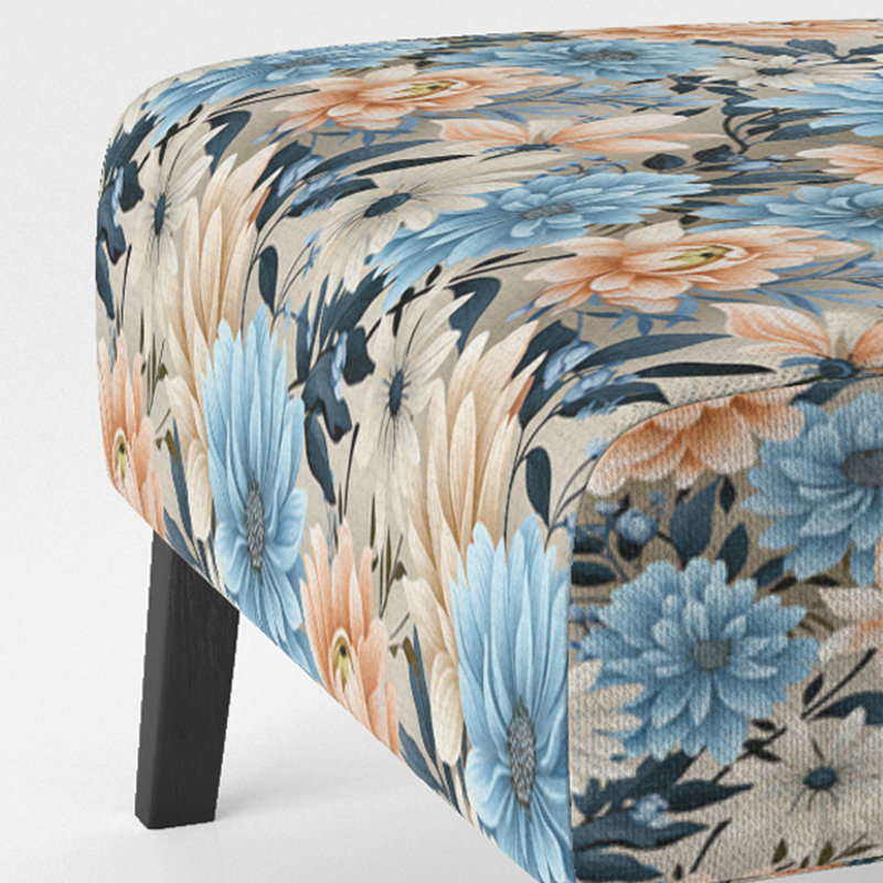Motif floral de charme vichy bleu et beige - Fauteuil de chambre rembourré de style campagnard, fauteuil d'appoint floral rustique