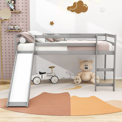 Twin Size Wooden Loft Bed with Slide