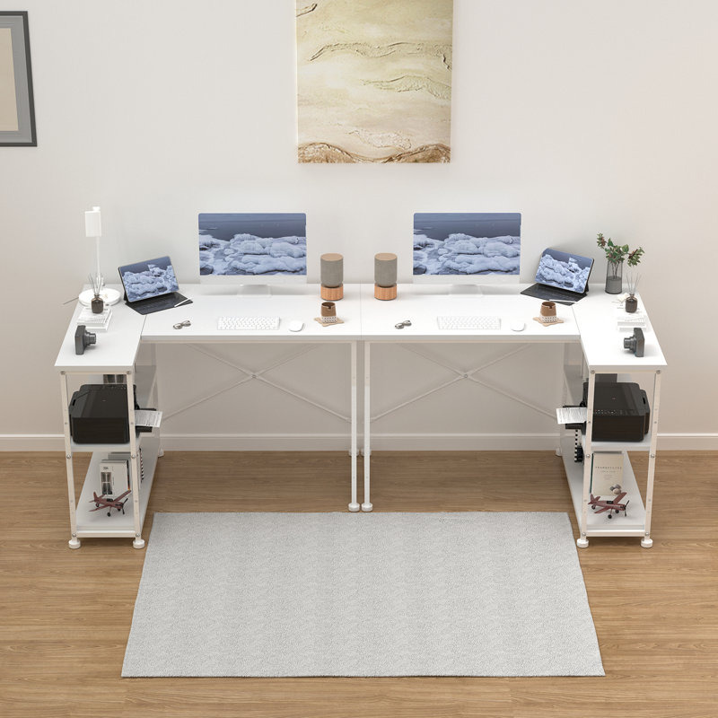 Ambus L Shape Computer Desk, Left Hand, 120cm W x 80cm D, White/White