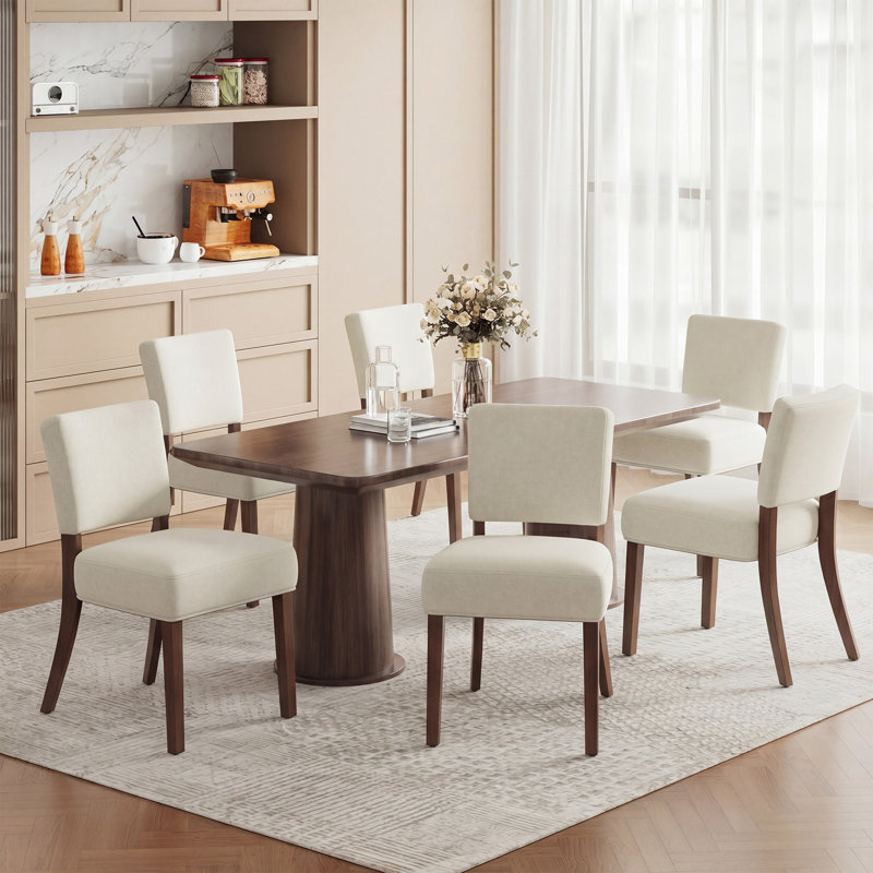 19" Seat Height Parsons Upholstered Dining Chair, Solid Wood Legs, Beige