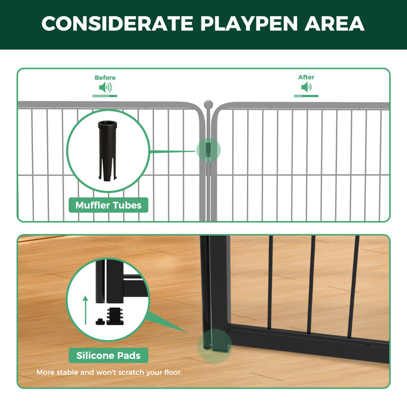 Black 32-Inch Metal Indoor Dog Playpen with Door