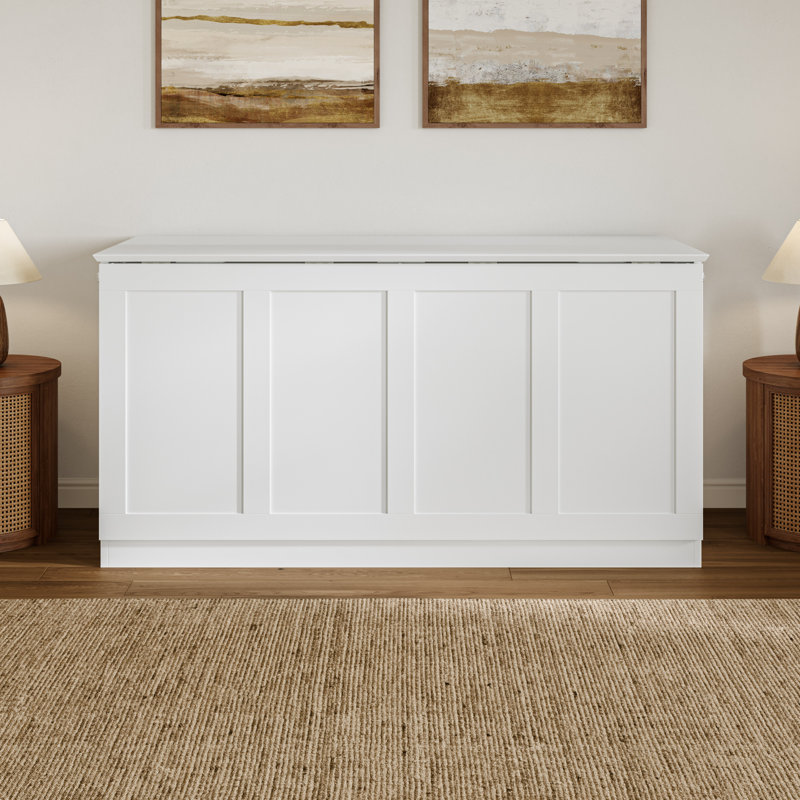 Coffre-lit escamotable en bois avec matelas de 6 po Westfield, Queen, Blanc