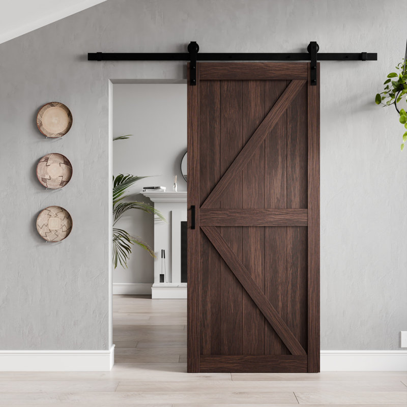 Brown 36" x 84" Sturdy Wood Sliding Barn Door