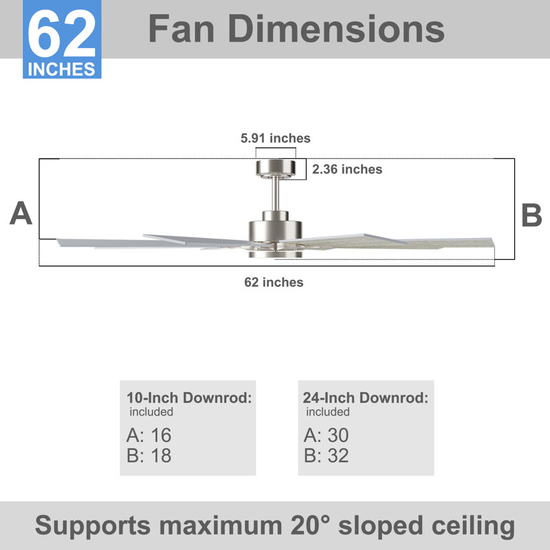 Liosbel Industrial Dc Motor Ceiling Fan With Light,Large Ceiling Fan With 8 Reversible Blades,2 Downrods,6-speed Remote Control,Home Or Commercial Ceiling Fans for Porch/Garage/Shop