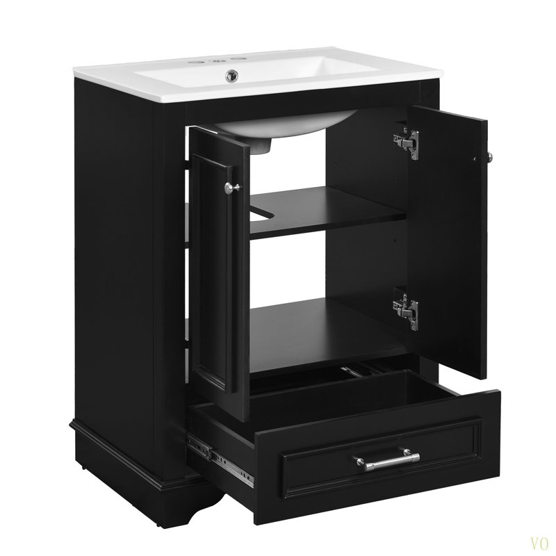 Meuble-lavabo 24 po avec lavabo en céramique, armoire de rangement autoportante moderne avec poignées, portes à fermeture douce