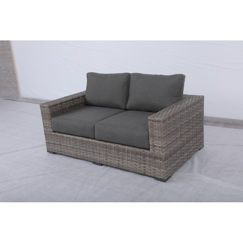 Kaiser 67'' Wide Metal Loveseat with Cushions, Charcoal Gray