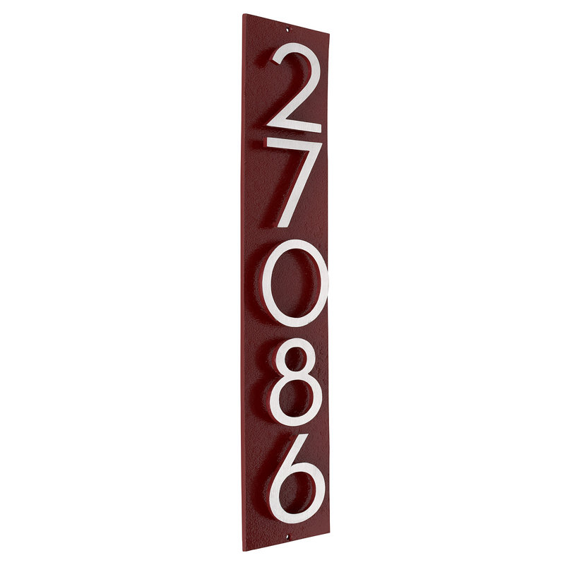 Plaque d'adresse verticale flottante 4 po (5 chiffres), Rouge brique, Nickel satiné deux tons