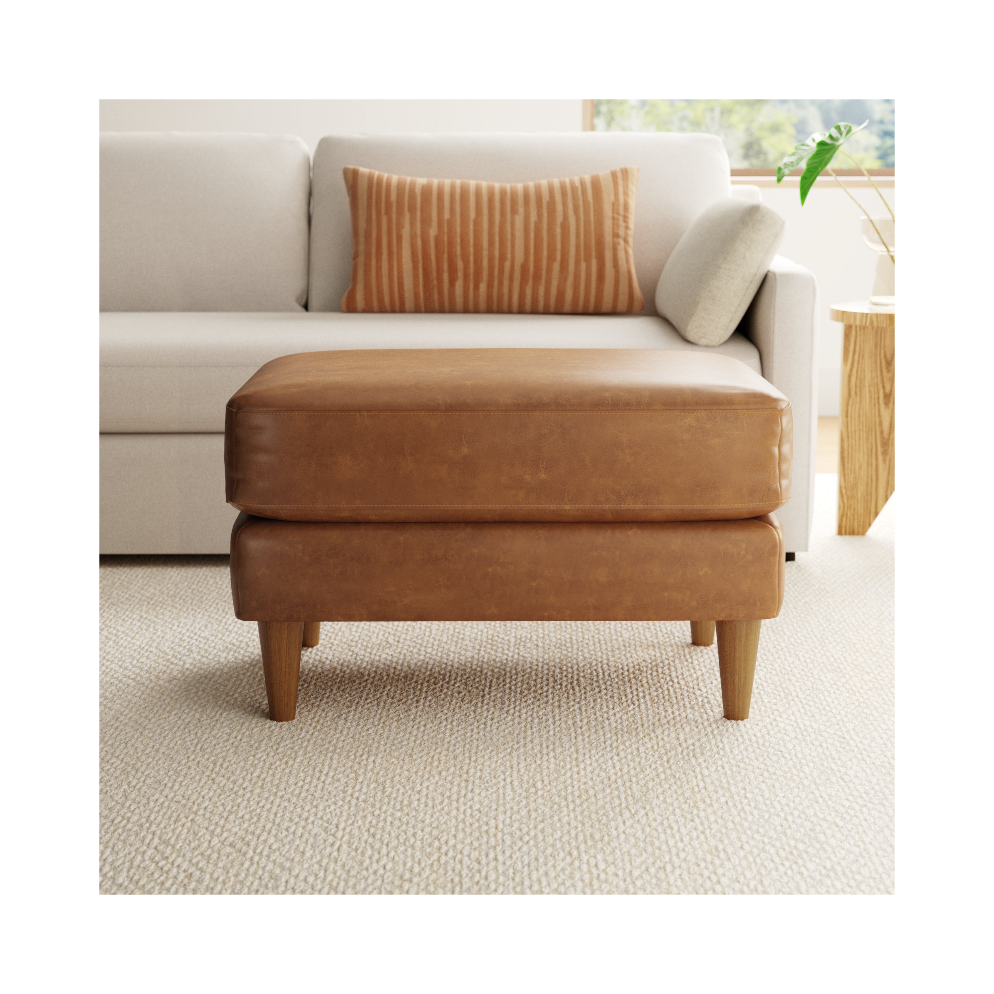 Clifford Genuine Leather Custom Ottoman, Bistro Saddle Genuine Leather