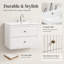 Meuble-lavabo blanc de 61 cm (24,07 pouces) avec lavabo en céramique, armoire de rangement murale avec 2 tiroirs cannelés
