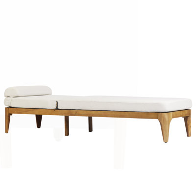 Acacia Wood Chaise Lounge, Adjustable Backrest, Head Pillow, and 3.9” Cushion for Indoor & Outdoor Relaxation