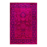 Tapis mauve / bleu / rouge 4 pi 8 po x 7 pi 1 po Overdyed One-of-a-Kind