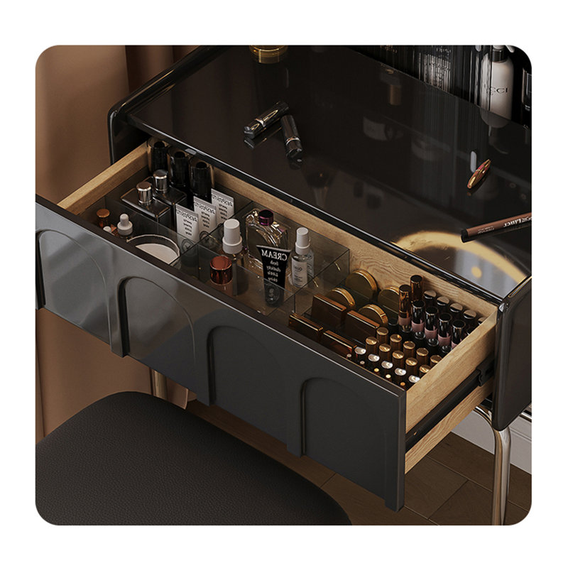 French‑style Small Black Dressing Table with Wood & Stainless Steel for Bedroom