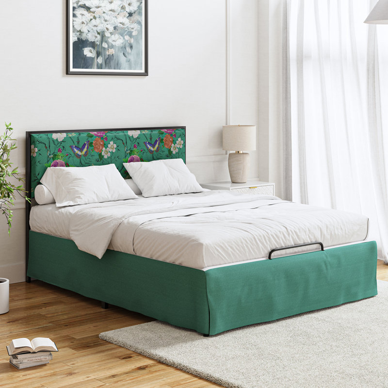 Neilius Upholstered Platform Bed with Washable Slipcover, King, Pattern Bird