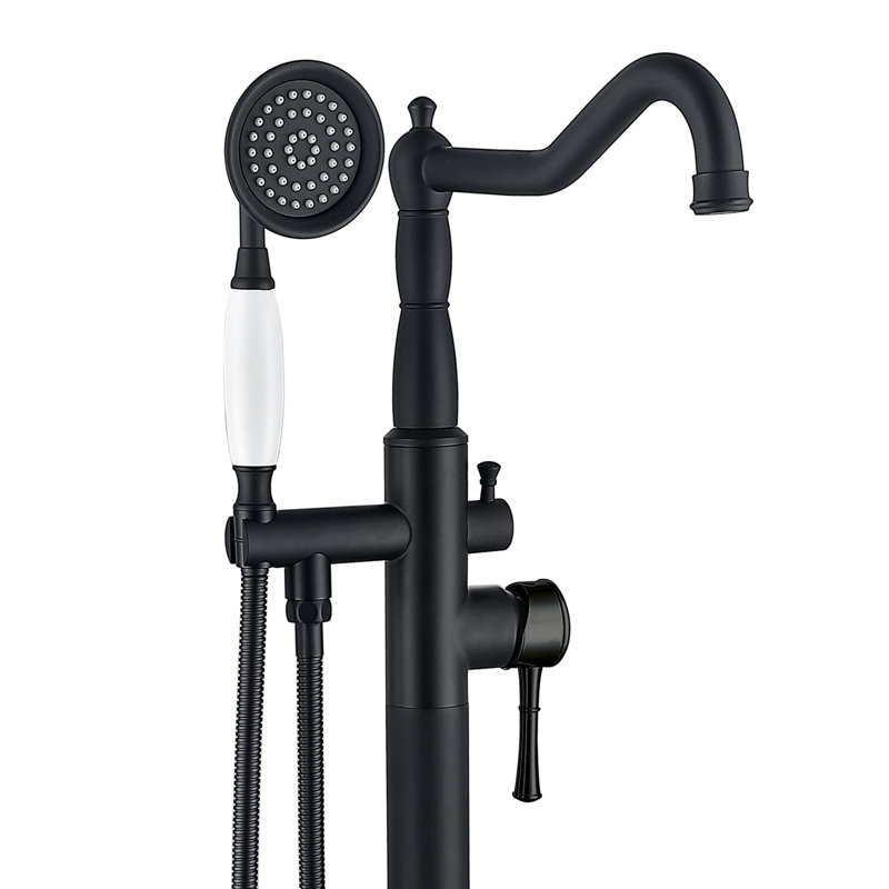 Matte Black Stainless Steel Freestanding Bathtub Faucet with Hand Shower
