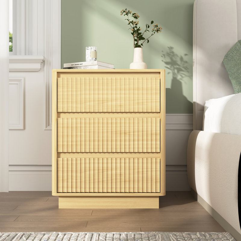 Ensemble de tables de chevet modernes avec 3 tiroirs, ensemble de 2, Jaune