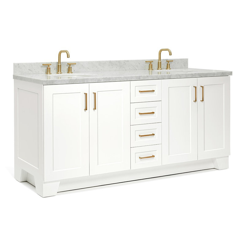 73 IN.  Single Bathroom Vanity, White, Oval, Carrara Quartz