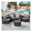 Ensemble de canapé modulaire d'extérieur demi-lune 7 pièces avec table basse ronde en verre trempé-75737720