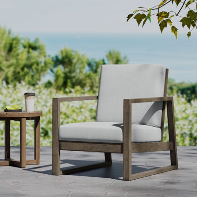 Fauteuil d'appoint gris confortable, structure en bois d'acacia, design rustique moderne pour la maison