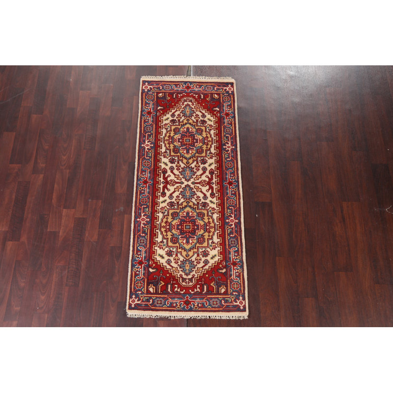 Tapis ivoire / rouge en laine Heriz Serapi