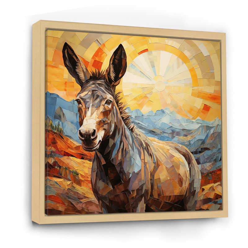 Patchwork Donkey Pastures III - âne, art mural, H 36 po x l 36 po x P 1,5 po, Cadre flottant brun
