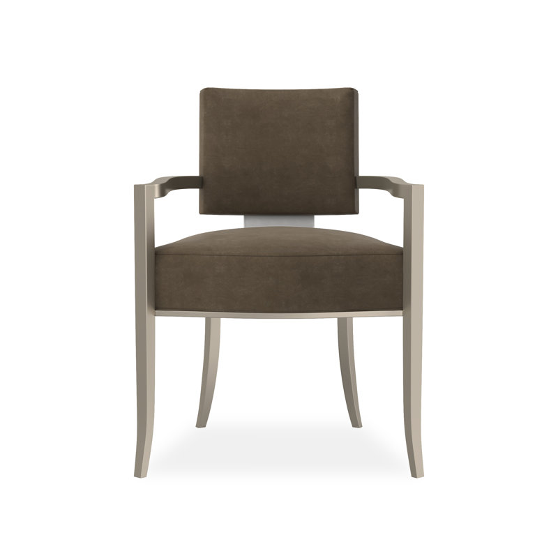 Caracole Classic Upholstered Arm Chair, Brown, Silver/Chrome