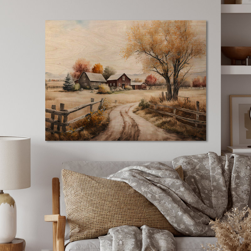 Troene belle grange au printemps VI - impression sur bois sans cadre, H 12 po x l 20 po x P 1 po