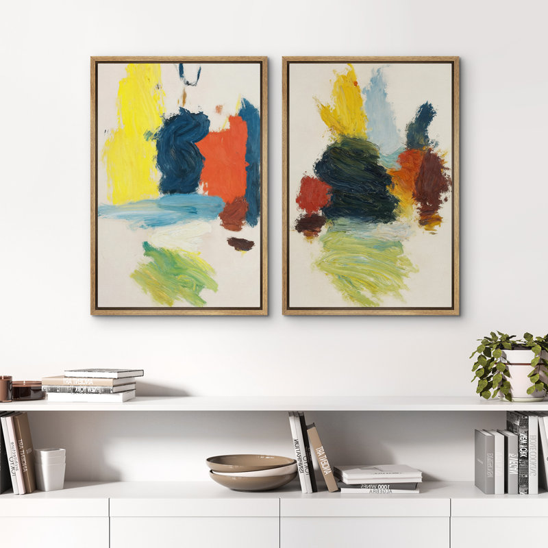 Art mural abstrait, ensemble de 2 reproductions d'art encadrées sur toile, H 36 po x l 48 po, Naturel