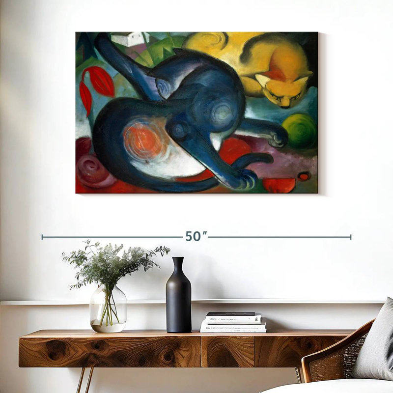 Brampt Two Cats Blue And Yellow 1912, 26" H x 39" W