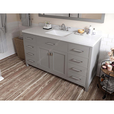 Caroline 60"" Single Bath Vanity In Gray With White Quartz Top And Square Sink -  Virtu USA, MS-2060-DWQSQ-GR-NM