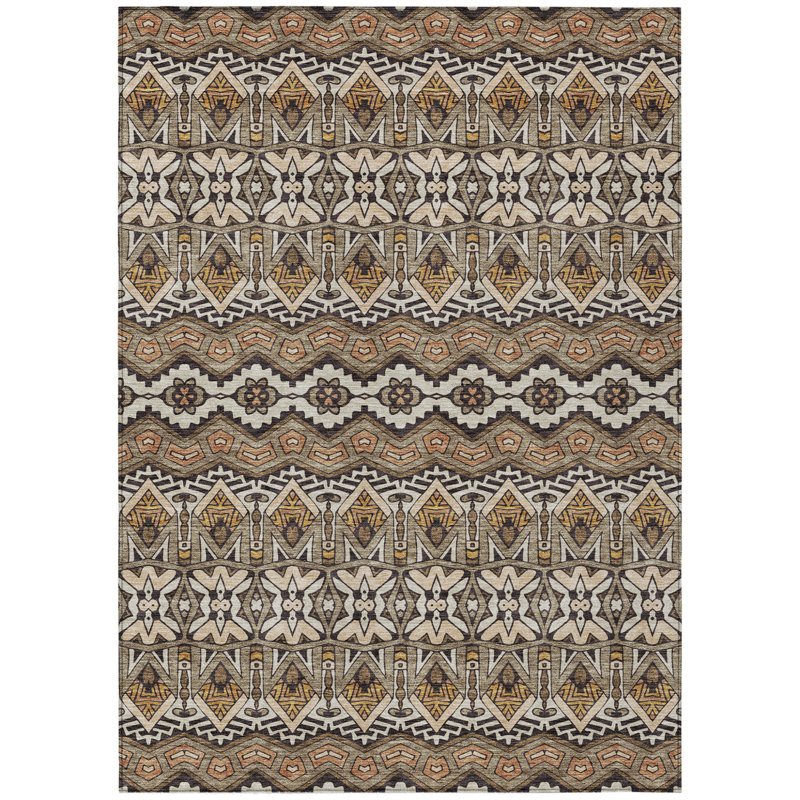 10' X 14' Taupe Brown And Ivory Moroccan Washable Indoor Outdoor Area Rug