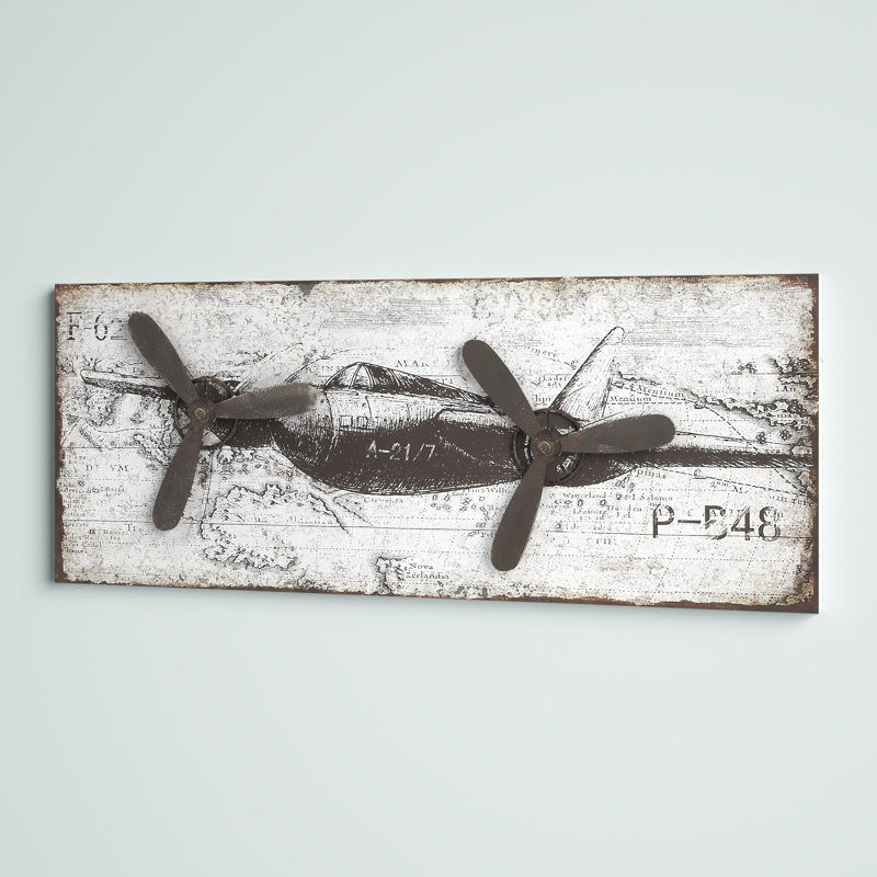 Metal Propellor Airplane Silver Wall Decor