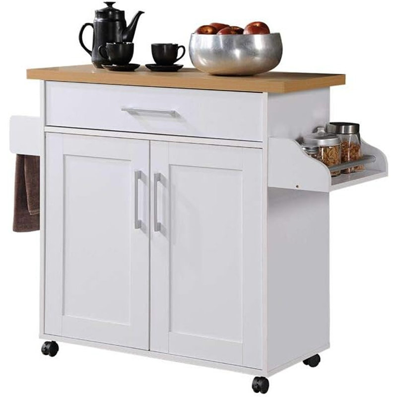 Poneto Wood Kitchen Cart, White, Natural