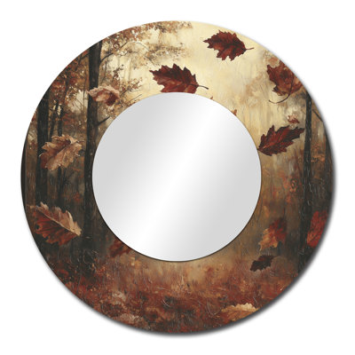Brown Falling Oak Leaves - Miroir mural décoratif floral - imprimé sur métal
