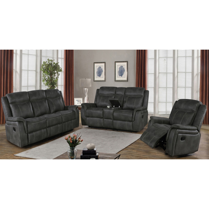 Ensemble de salon inclinable 3 pièces Kempst, Mélange de polyester gris anthracite