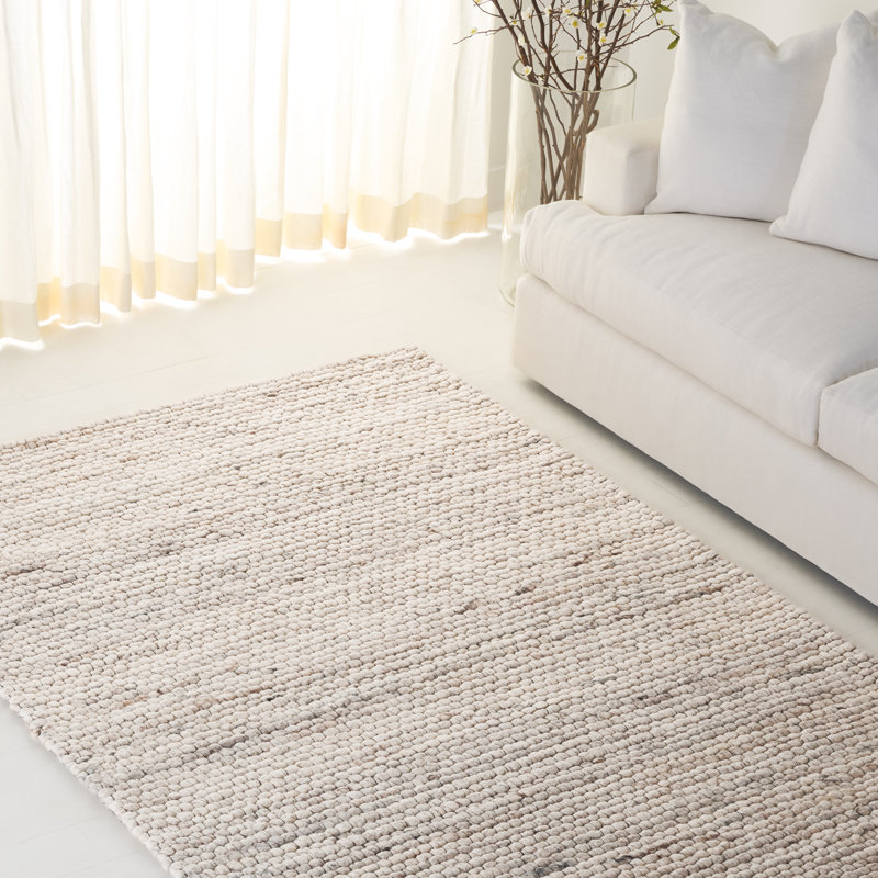 Abram Hand Woven Wool; Cotton No Pattern Rug in Beige/Ivory, Rectangle 5' x 8'