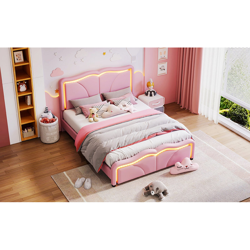 Lit plateforme tapissier Densmore, Rose, Double