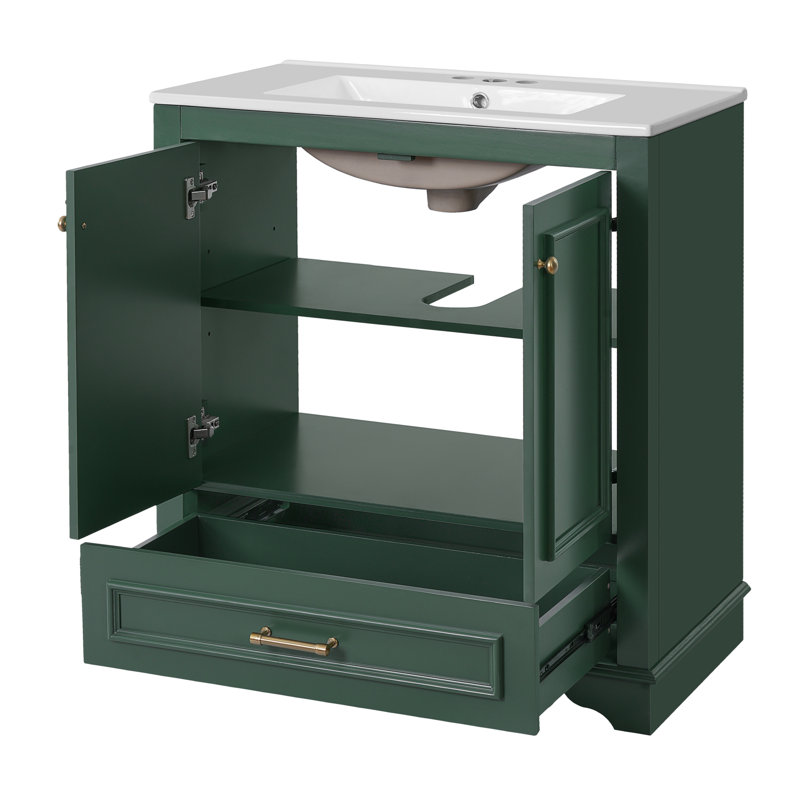 Meuble-lavabo 30 po avec lavabo en céramique, Vert