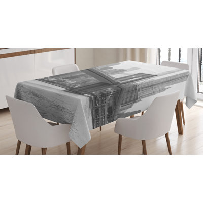 Ambesonne Landscape Tablecloth, Photo Of Brooklyn Bridge Over East River And Tall Buildings Skylines At The Back, Rectangular Table Cover For Dining Room Kitchen Decor, 52" X 70", Grey White