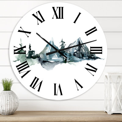 Minimalistic Winter Mountains and Fir Forest III - Modern wall clock