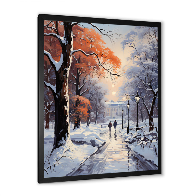 «Path Into Winter Forest III - Winter Landscape», art mural, H 20 po x l 12 po x P 1 po, Cadre simple noir