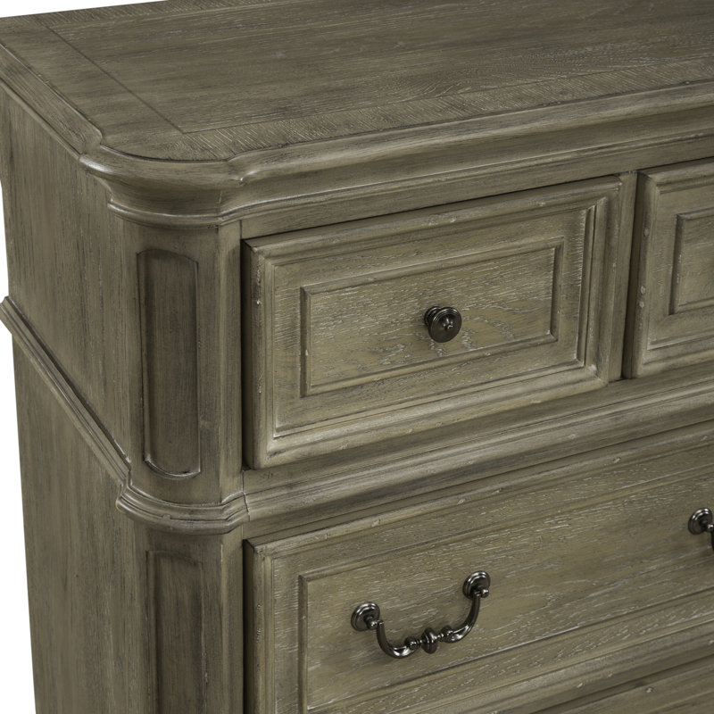 Ensemble de chambre à coucher avec lit tapissier, commode et miroir Colchester, Très grand, Marron