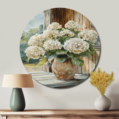 Farmand Hydrangeas Pot In The Summer Breeze - Hydrangea Round Metal Wall Art