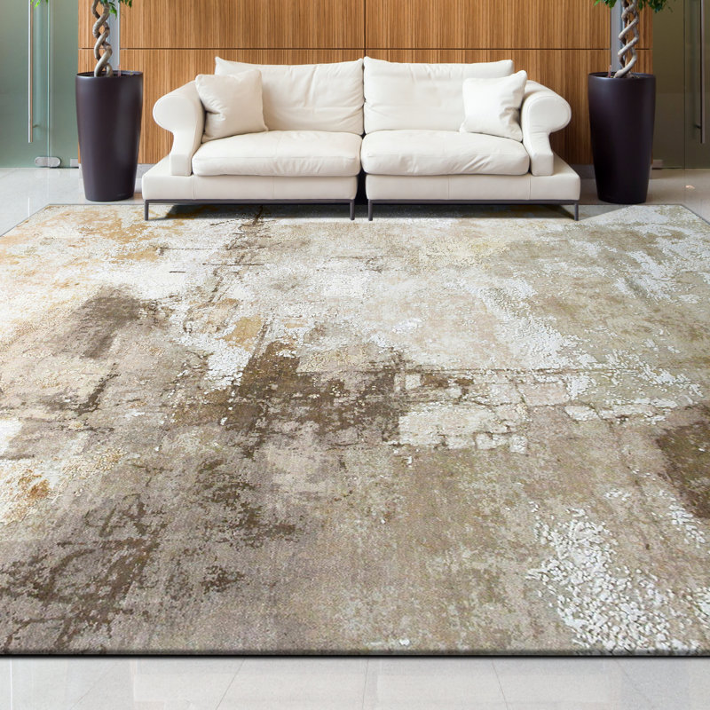 Abstract Area Rug in Beige And Brown, Rectangle 5' x 8'