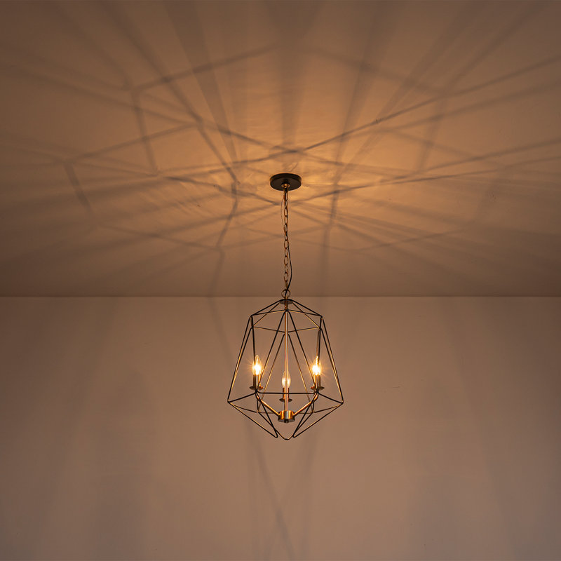Lustre en forme de cage géométrique moderne 16,14 po, 3 lumières réglables noires et dorées, plafonnier industriel à structure ouverte pour le vestibule de l'îlot de cuisine, répertorié ETL